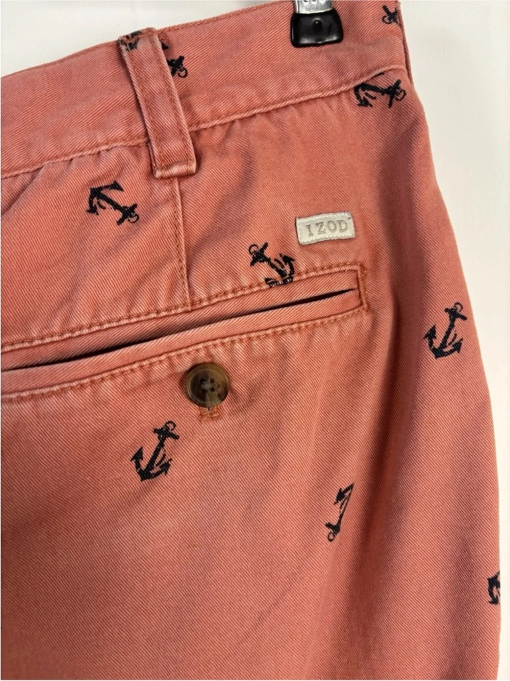 IZOD Men’s Anchor Print Shorts 36 Salmon Pink Flat Front Preppy